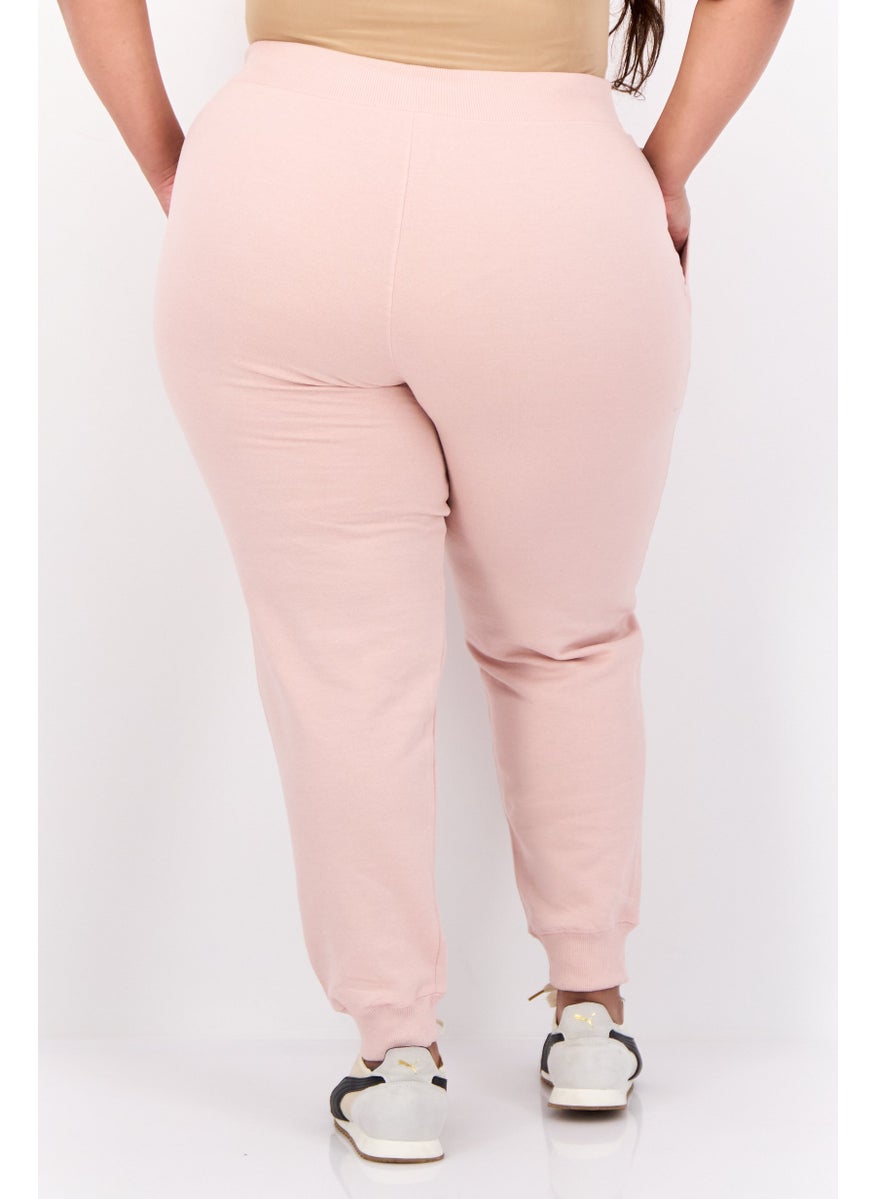 Women Plus Size  Drawstring Outdoor Sweatpants, Peach