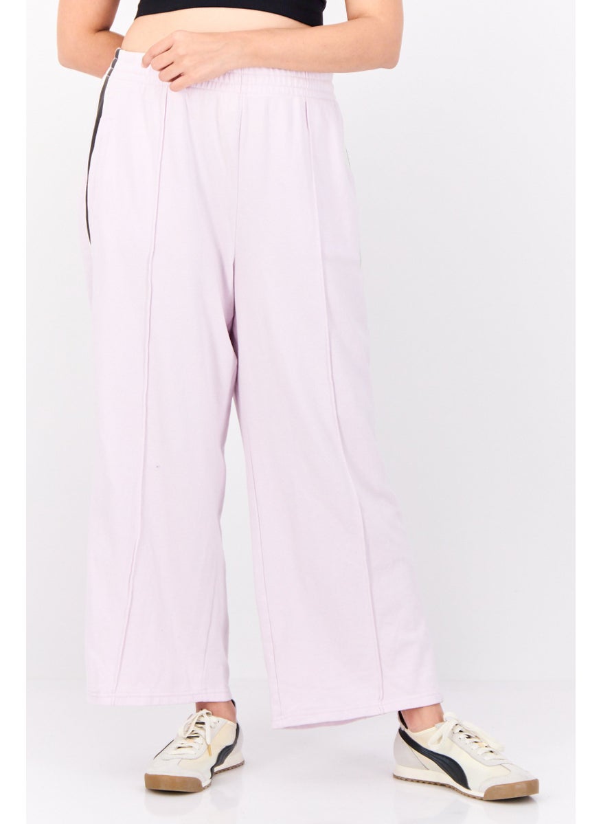 Women Regular Fit Embroidered Logo High Rise Wide Leg Pants, Light Pink