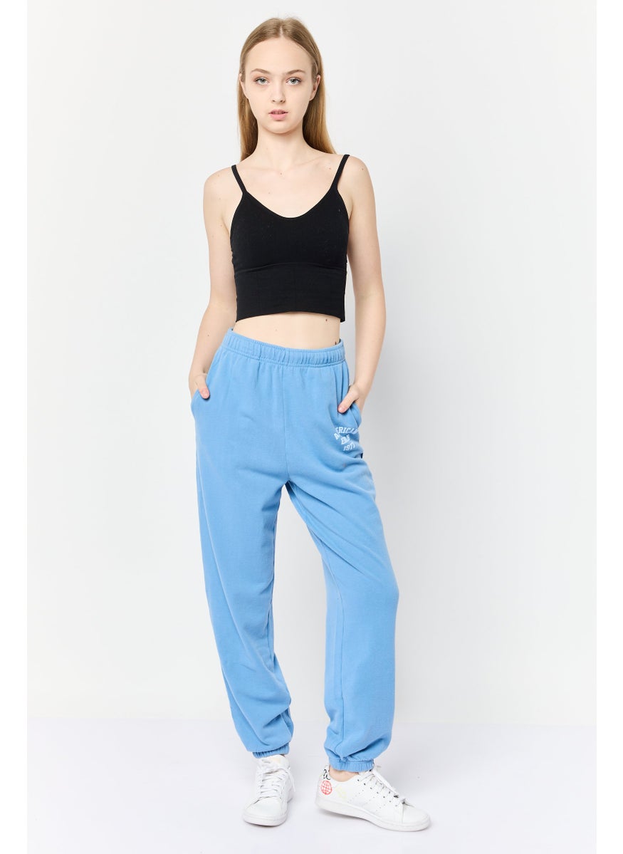 Women Regular Fit Brand Logo Sweatpants, Light Blue