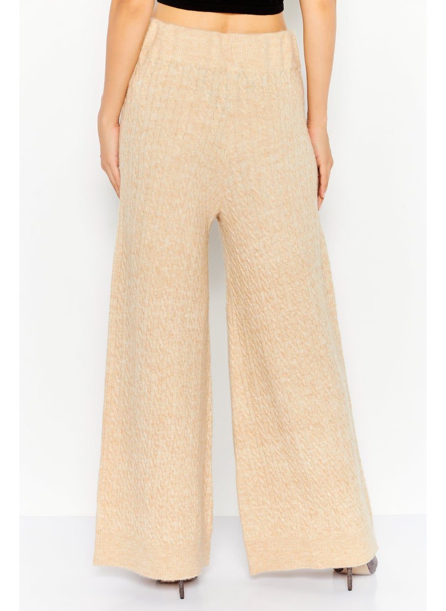 Women Regular Fit Heather Knitted Wide Leg Pants, Beige