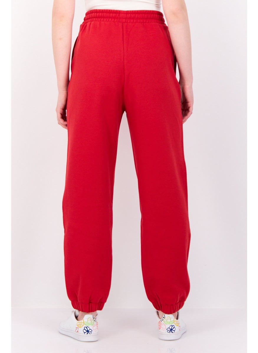 Women Regular Fit Embroidered Sweatpants, Red