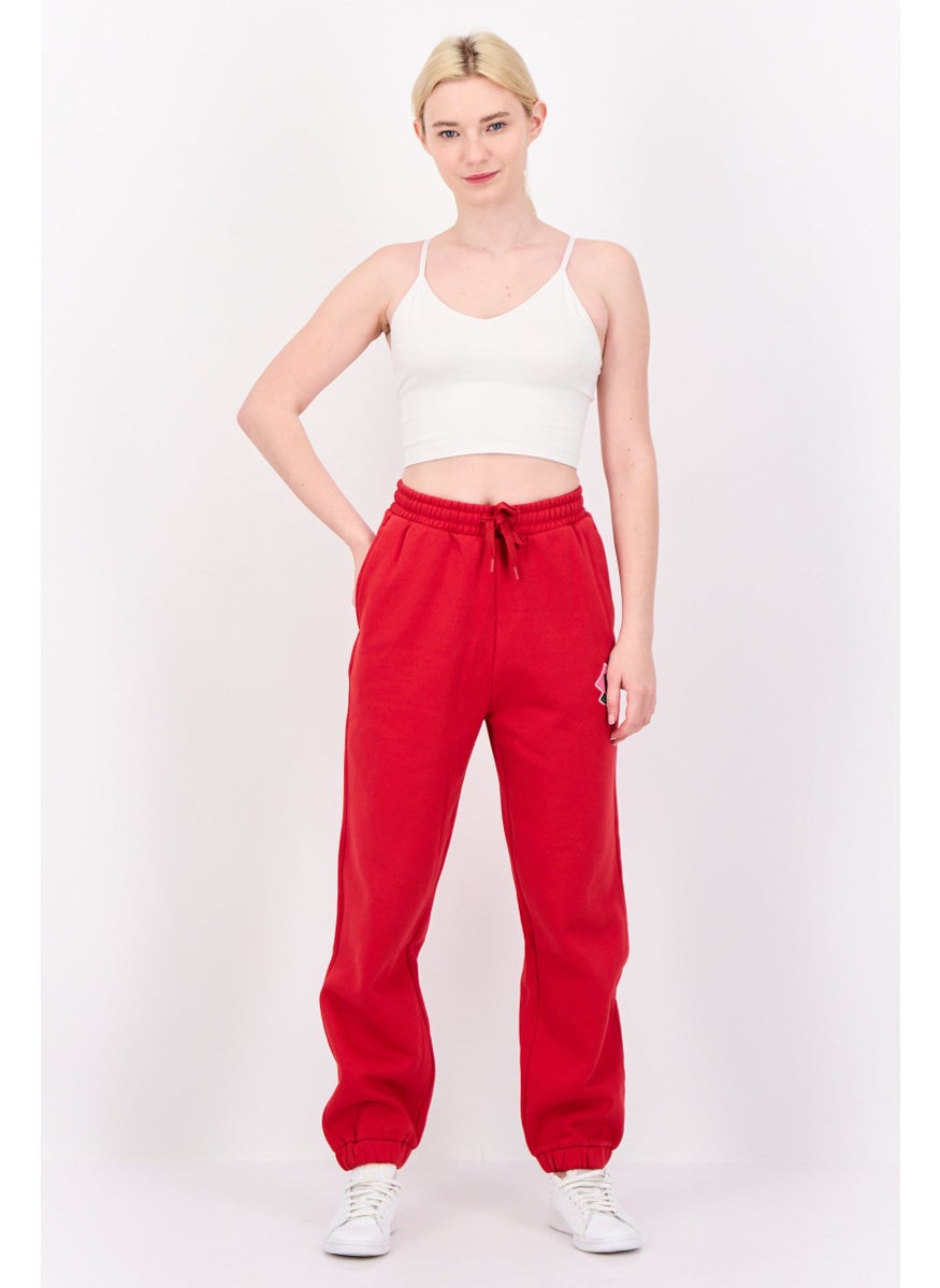 Women Regular Fit Embroidered Sweatpants, Red