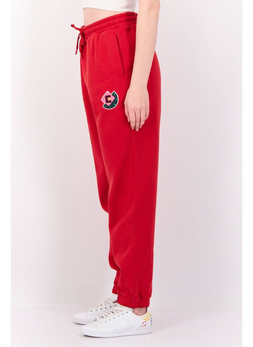 Women Regular Fit Embroidered Sweatpants, Red