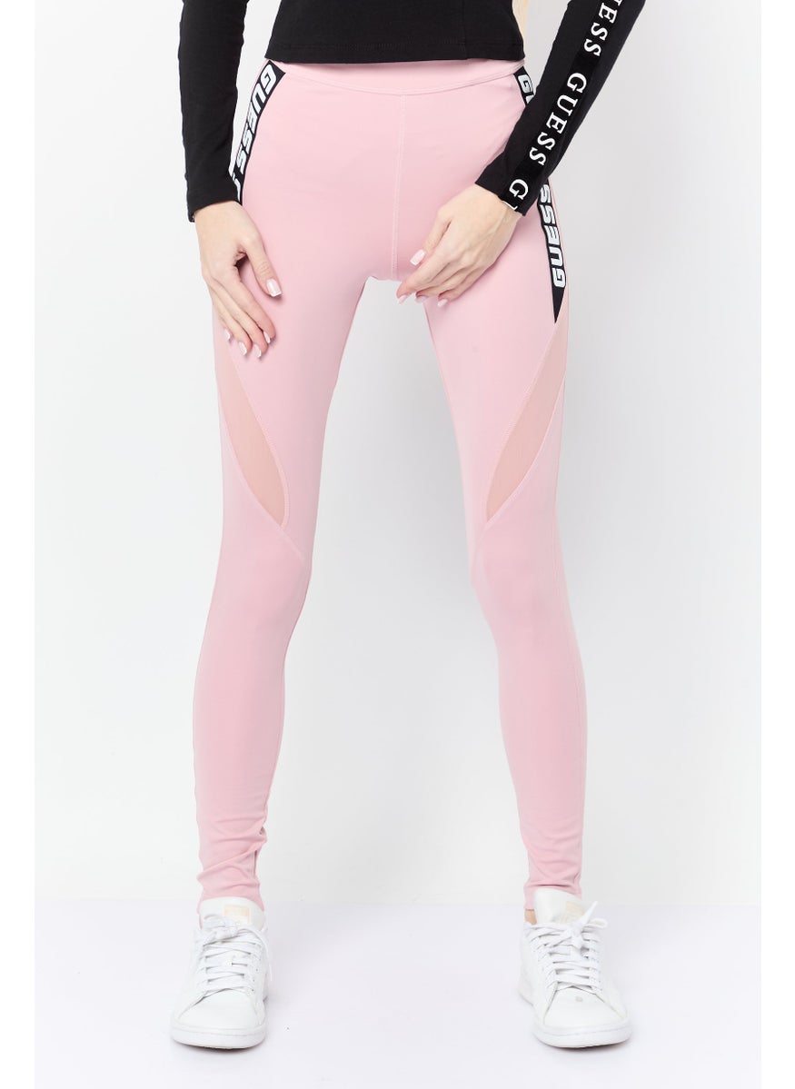 Women Brand Logo Leggings, Pink