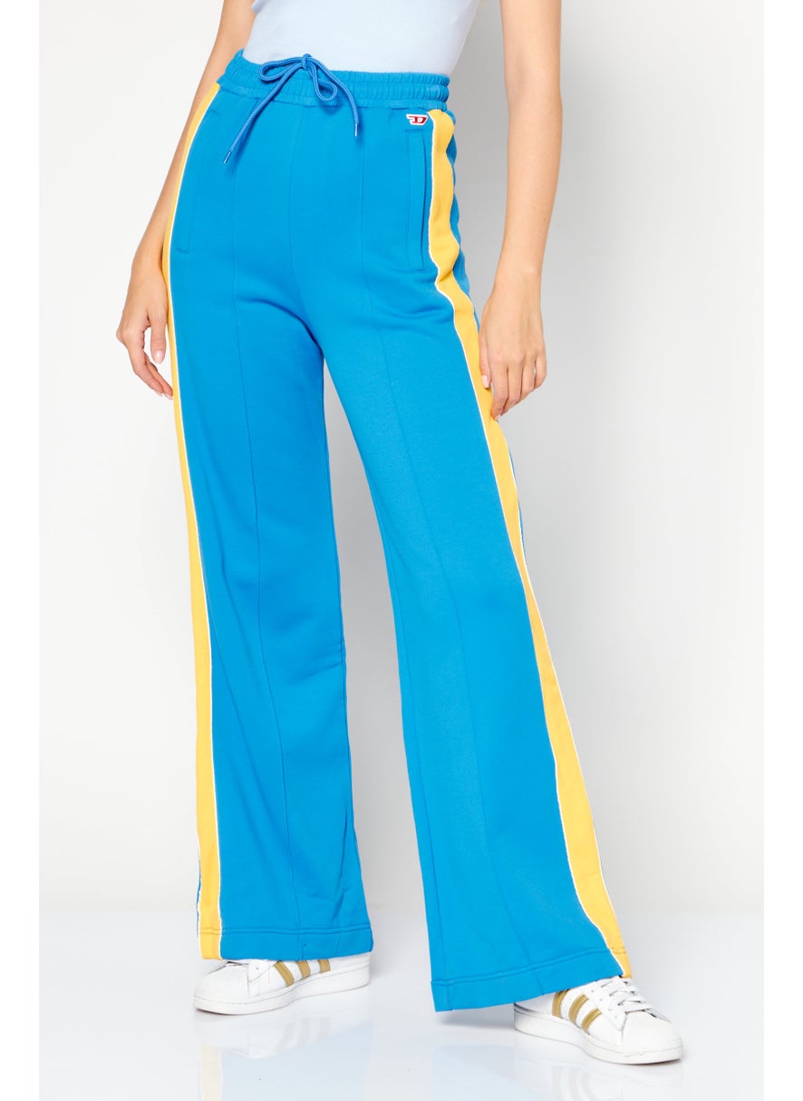 Women Regular Fit Drawstring Stretchable Brand Logo Joggers, Blue