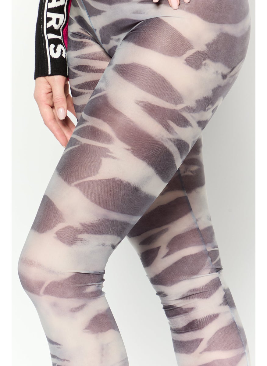 Women Full Length Allover Print Leggings, Grey