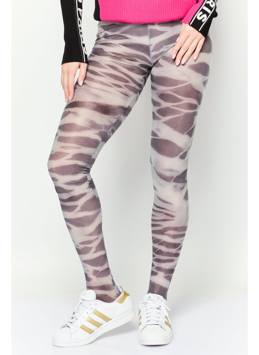 Women Full Length Allover Print Leggings, Grey