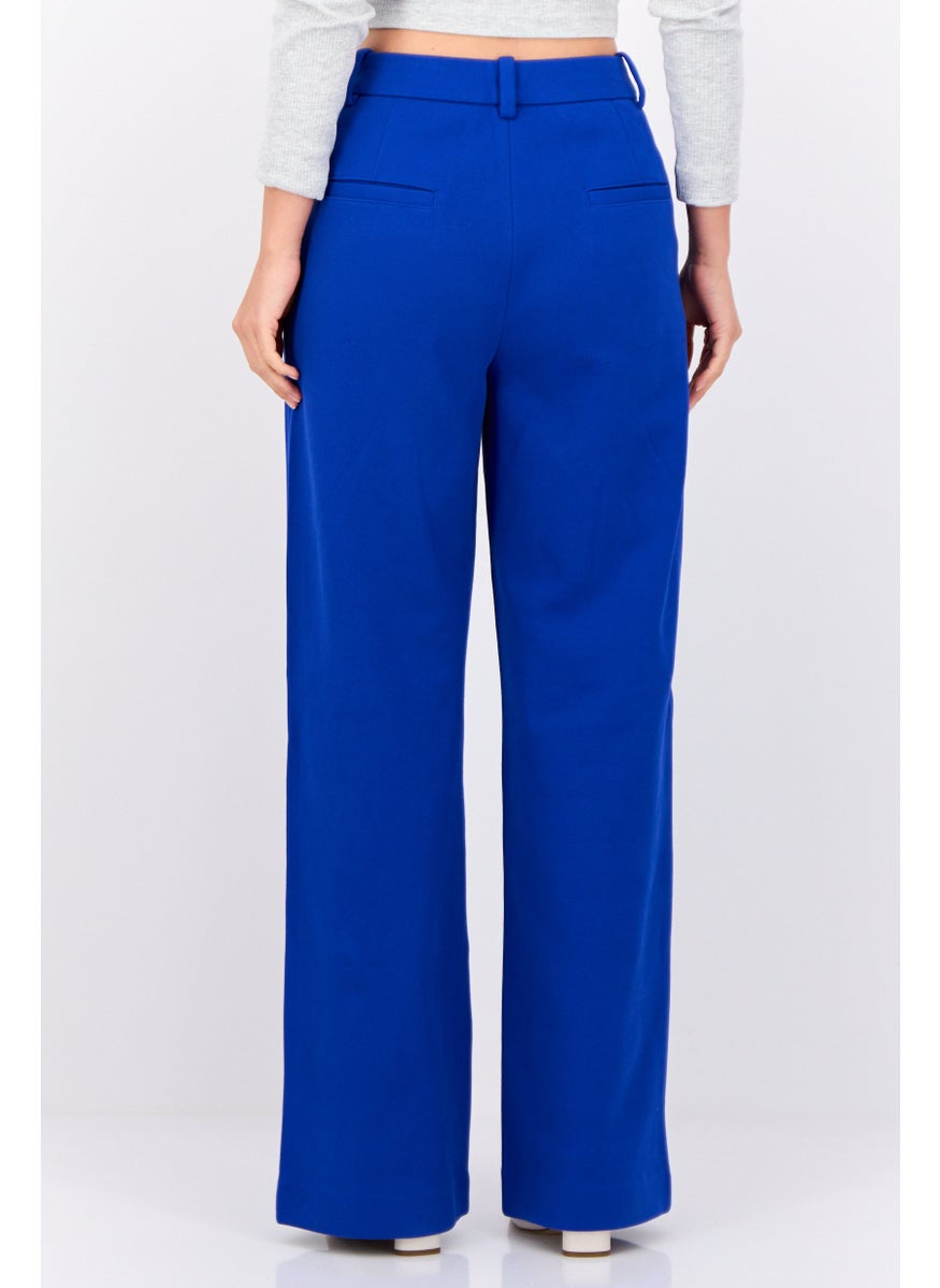 Women Regular Fit Textured Straight Leg Pants, Dark Blue