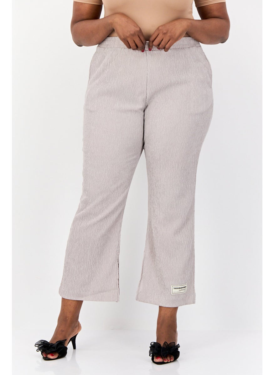 Women Regular Fit Textured Wide Leg Pants, Beige