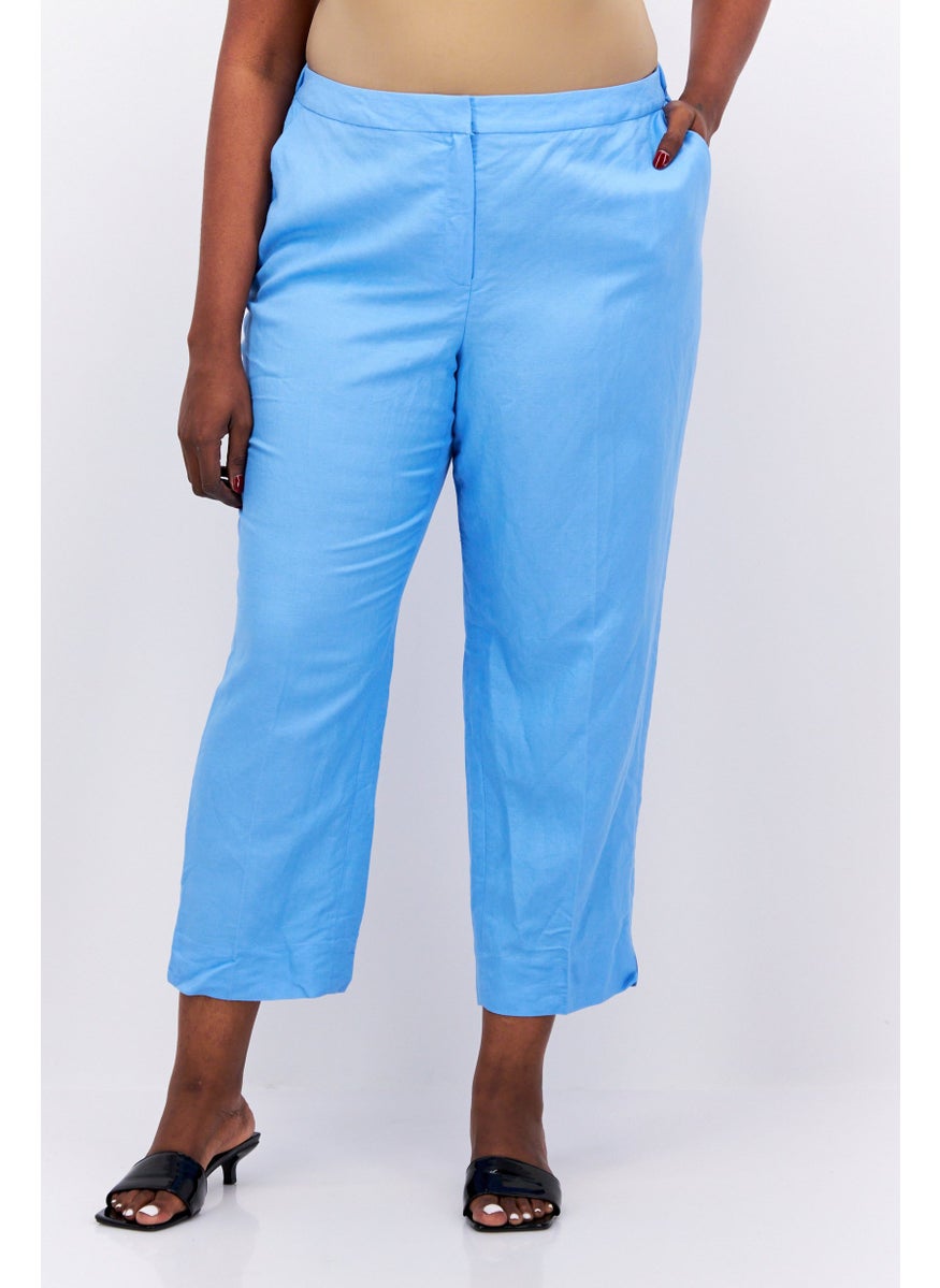 Women Plus Size Solid Straight Leg Pants, Sky Blue