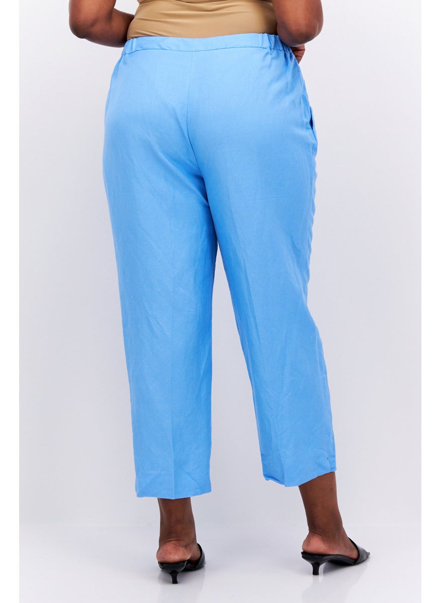 Women Plus Size Solid Straight Leg Pants, Sky Blue
