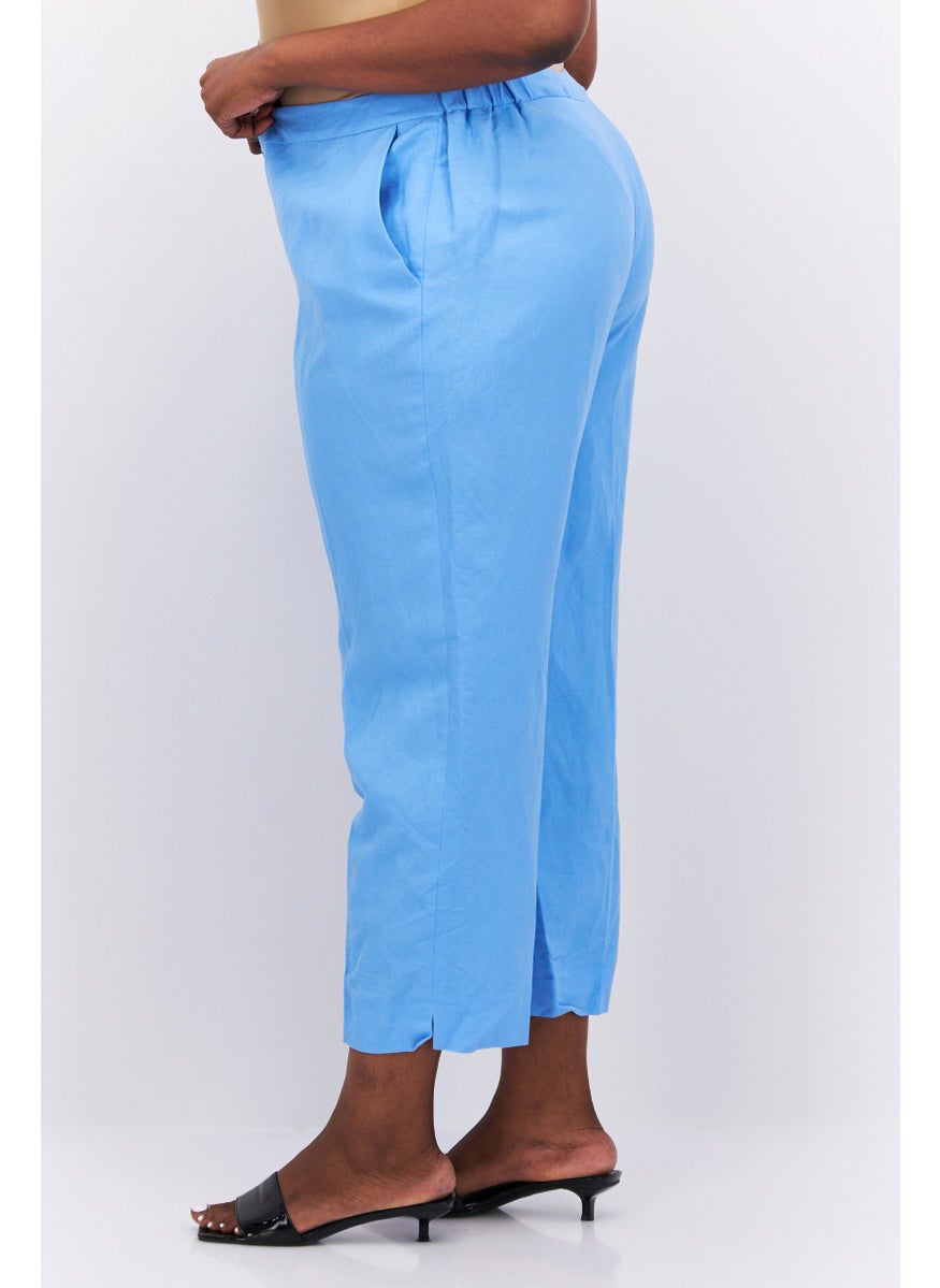 Women Plus Size Solid Straight Leg Pants, Sky Blue