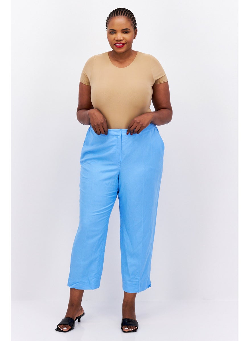 Women Plus Size Solid Straight Leg Pants, Sky Blue