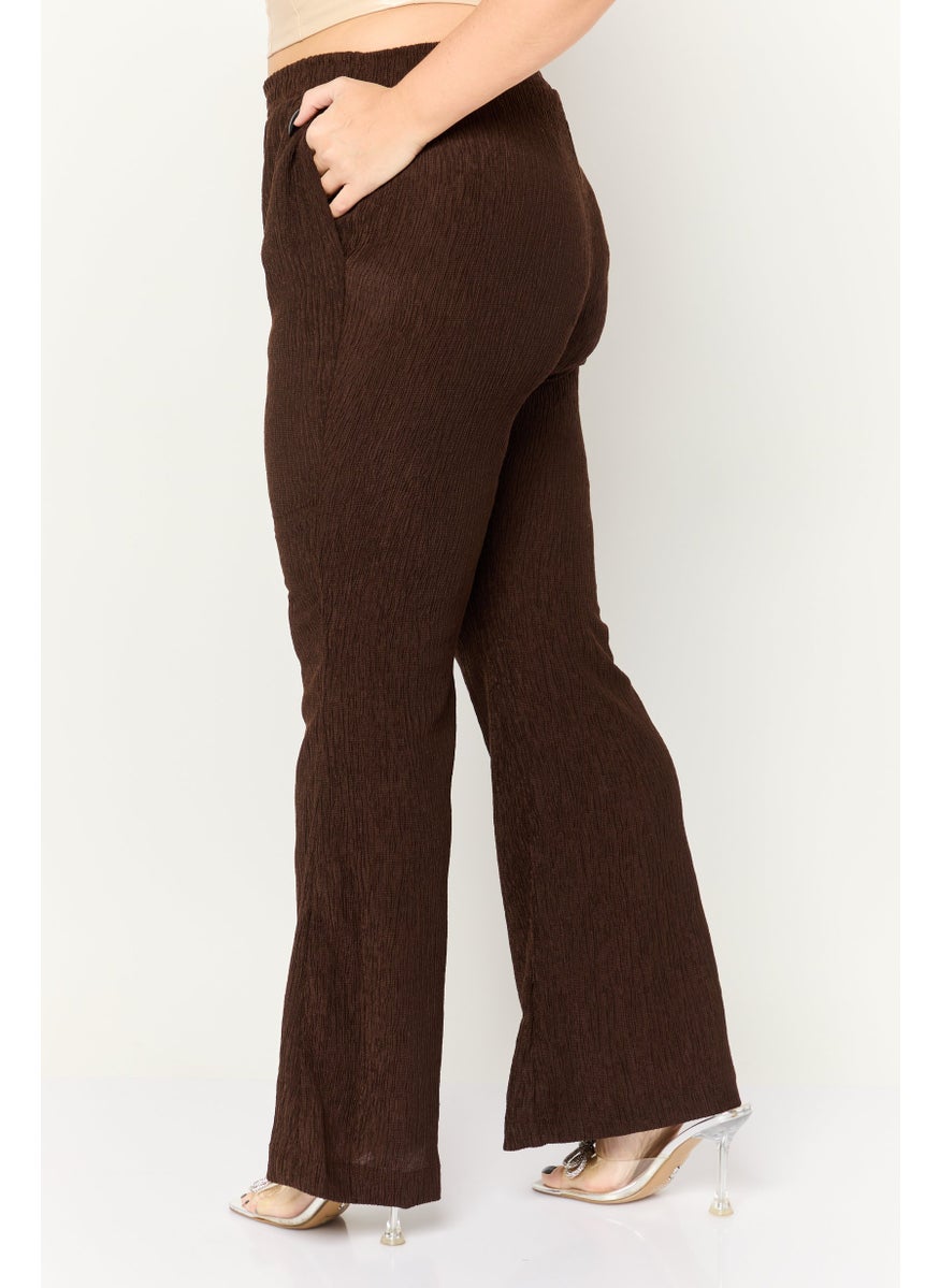 Women Regular Fit Textured Wide Leg Pants, Brown