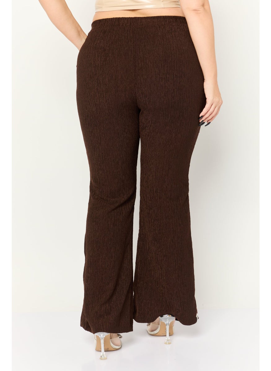 Women Regular Fit Textured Wide Leg Pants, Brown