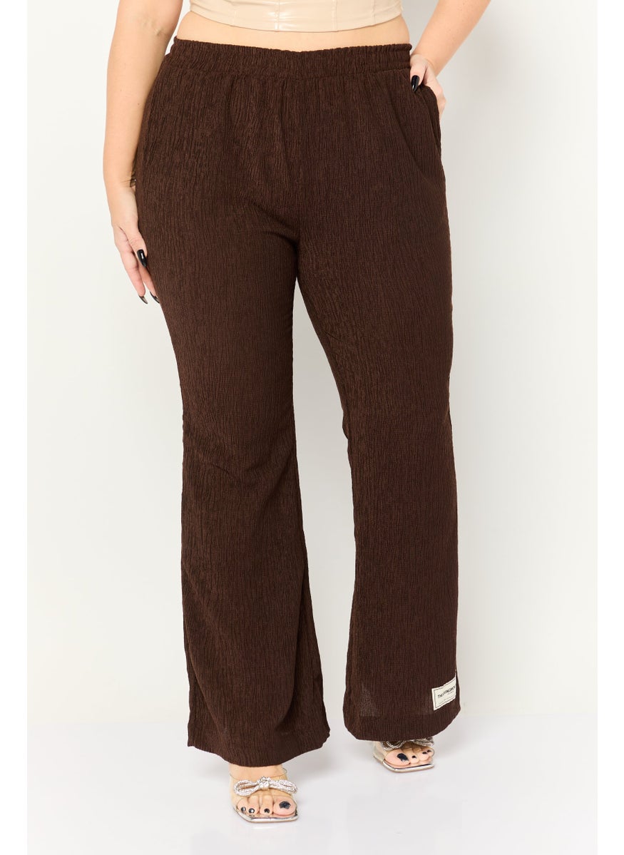 Women Regular Fit Textured Wide Leg Pants, Brown