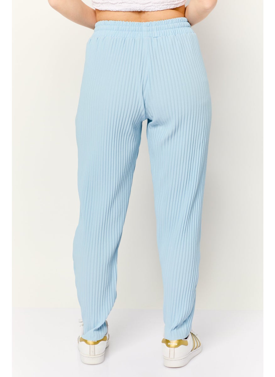 Women Regular Fit Pleated Wide Leg Pants, Blue