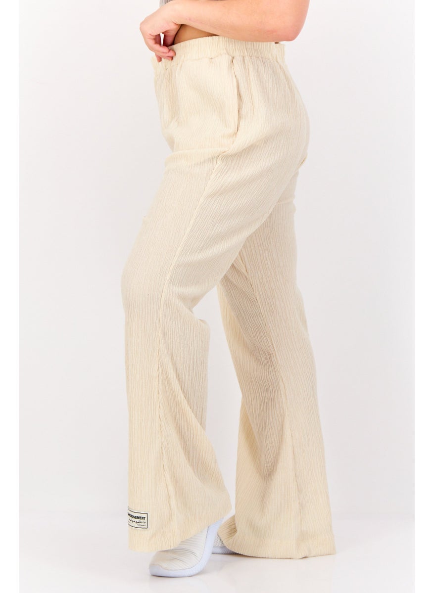Women Regular Fit Textured Flare Pants, Off White