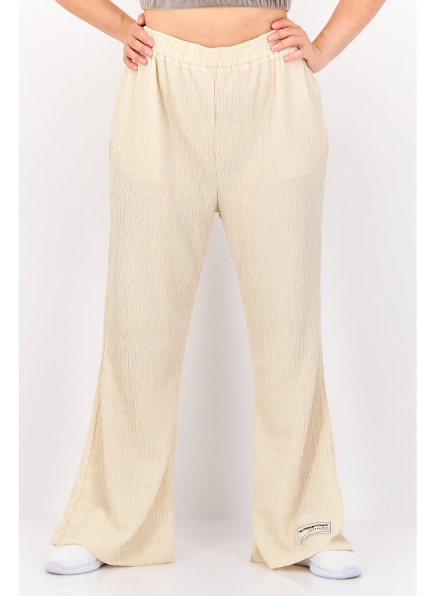 Women Regular Fit Textured Flare Pants, Off White
