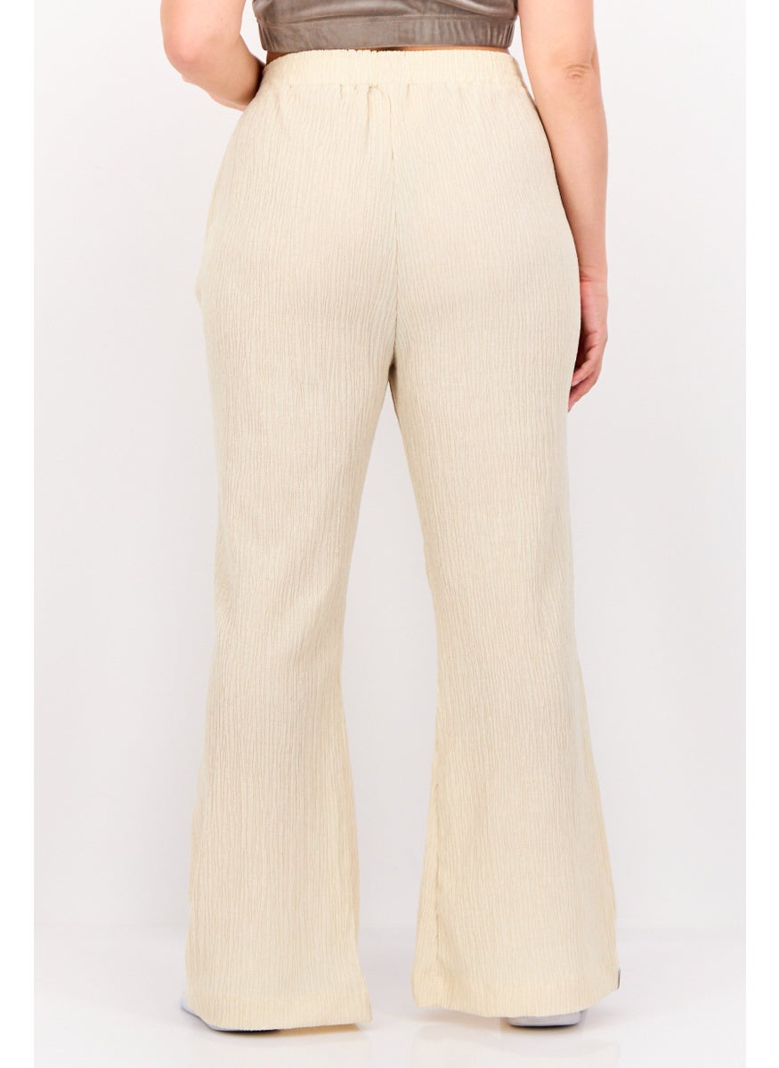Women Regular Fit Textured Flare Pants, Off White