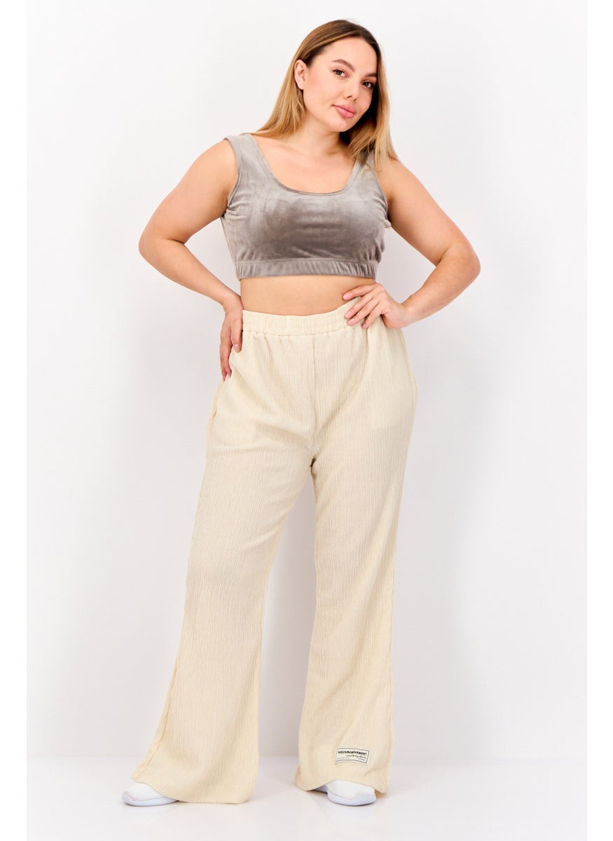Women Regular Fit Textured Flare Pants, Off White