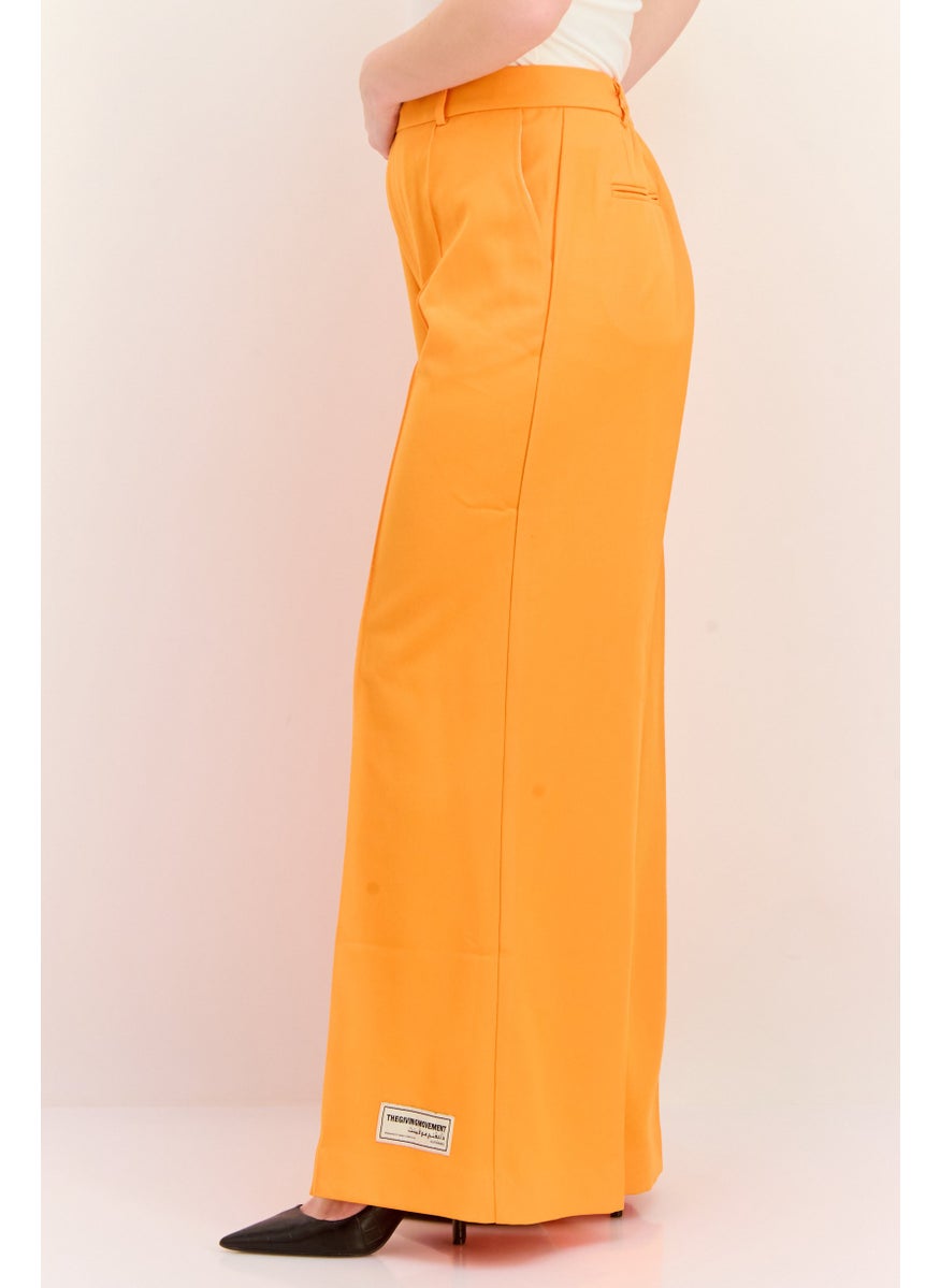 Women Regular Fit Plain Palazzo Pants, Orange