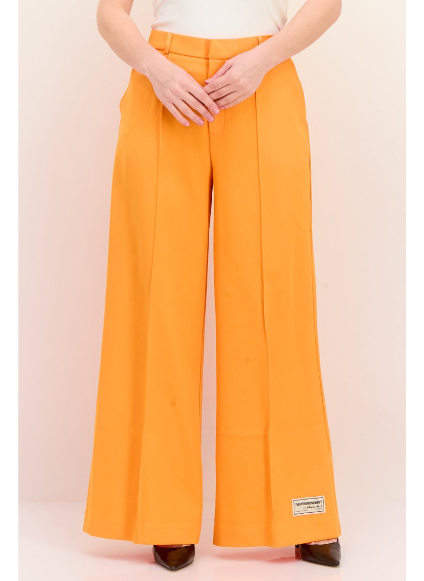 Women Regular Fit Plain Palazzo Pants, Orange