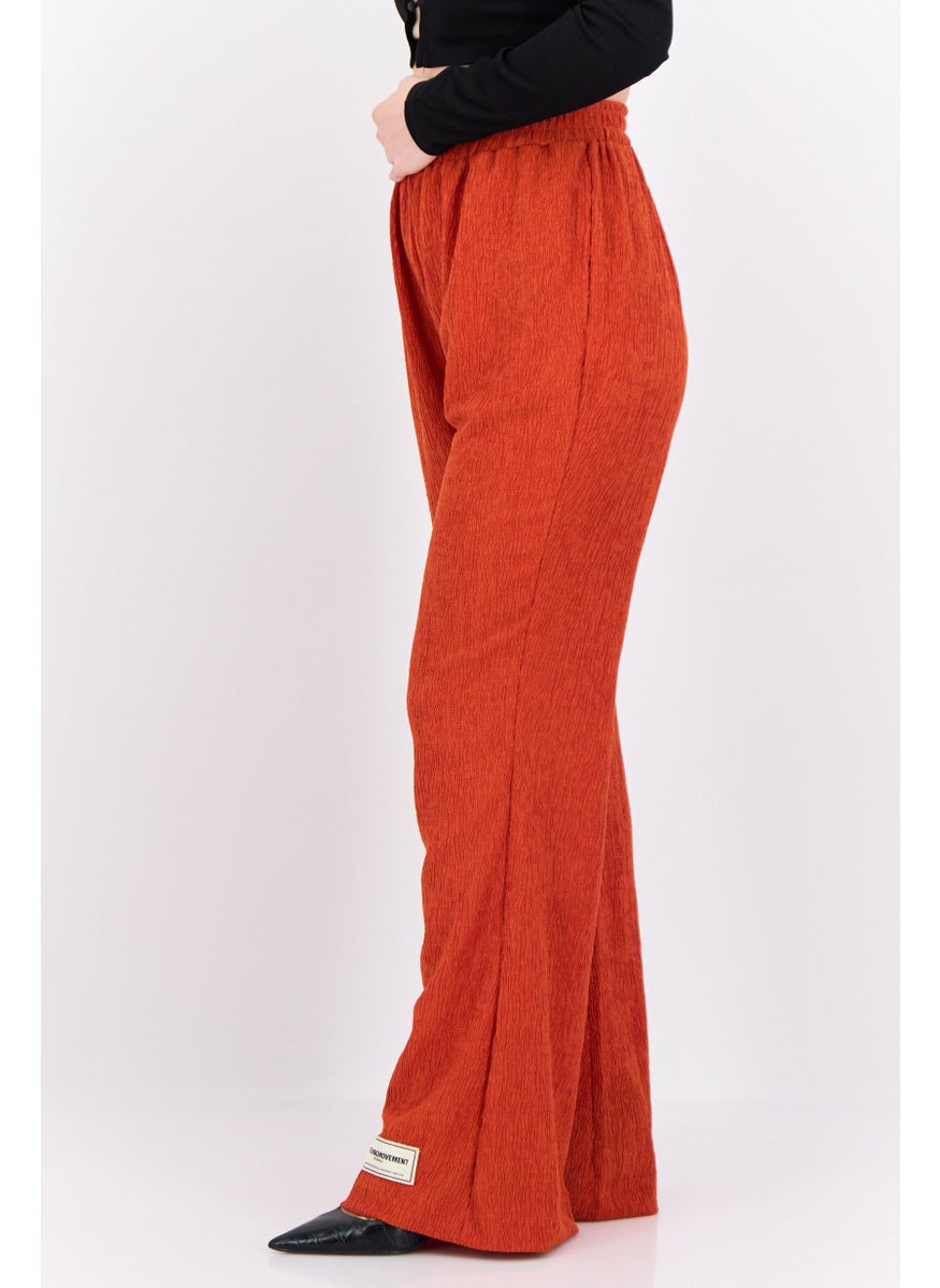 Women Regular Fit Textured Wide Leg Pants, Rust