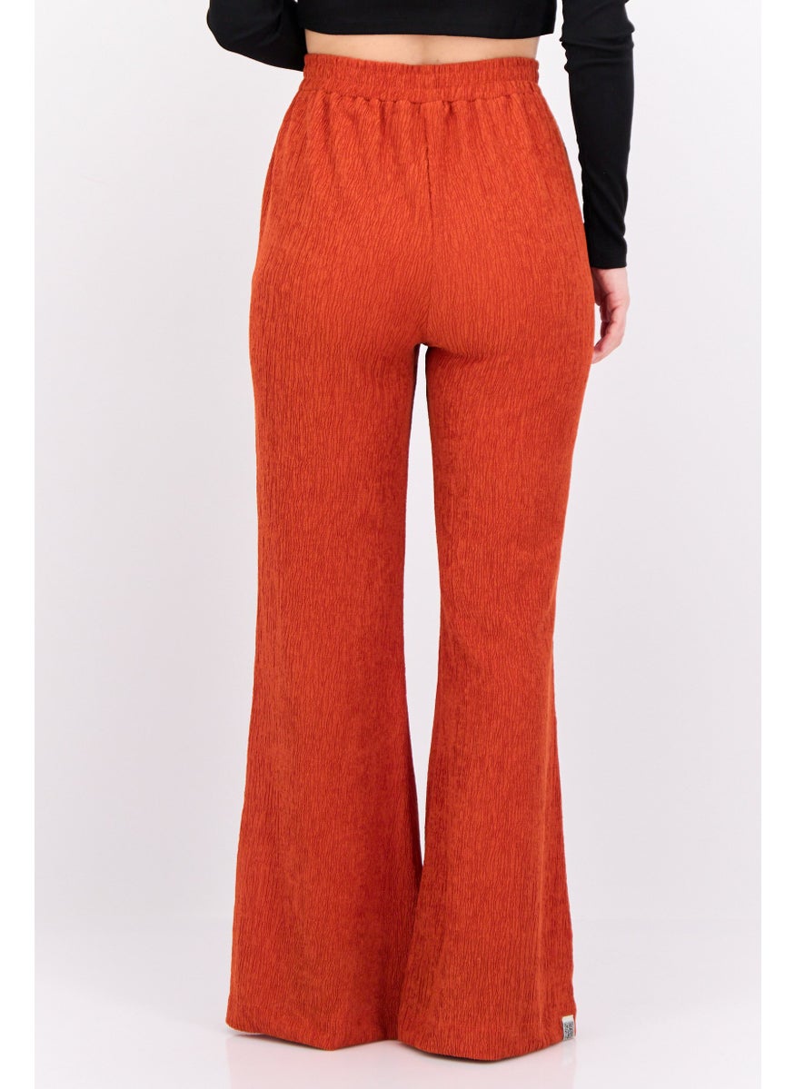 Women Regular Fit Textured Wide Leg Pants, Rust
