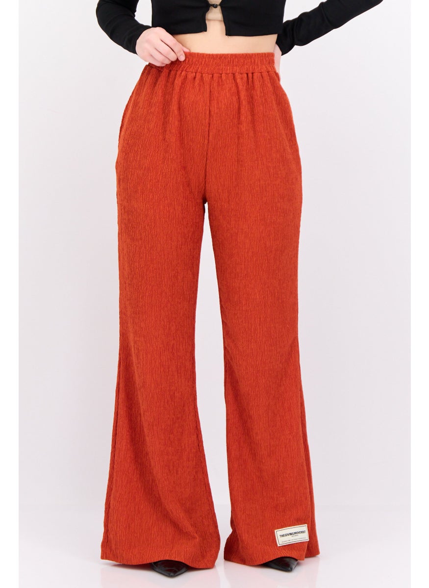 Women Regular Fit Textured Wide Leg Pants, Rust