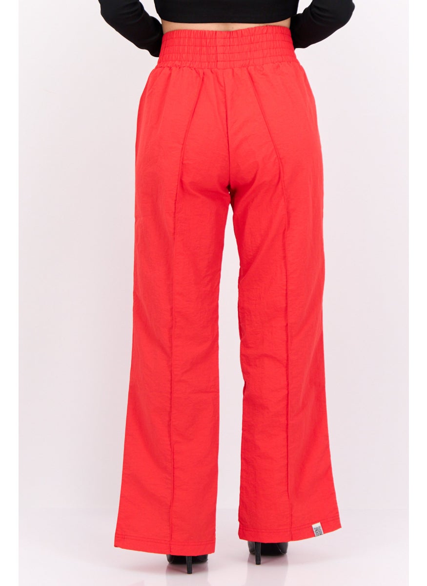 Women Regular Fit Brand Logo Wide Leg Pants, Red