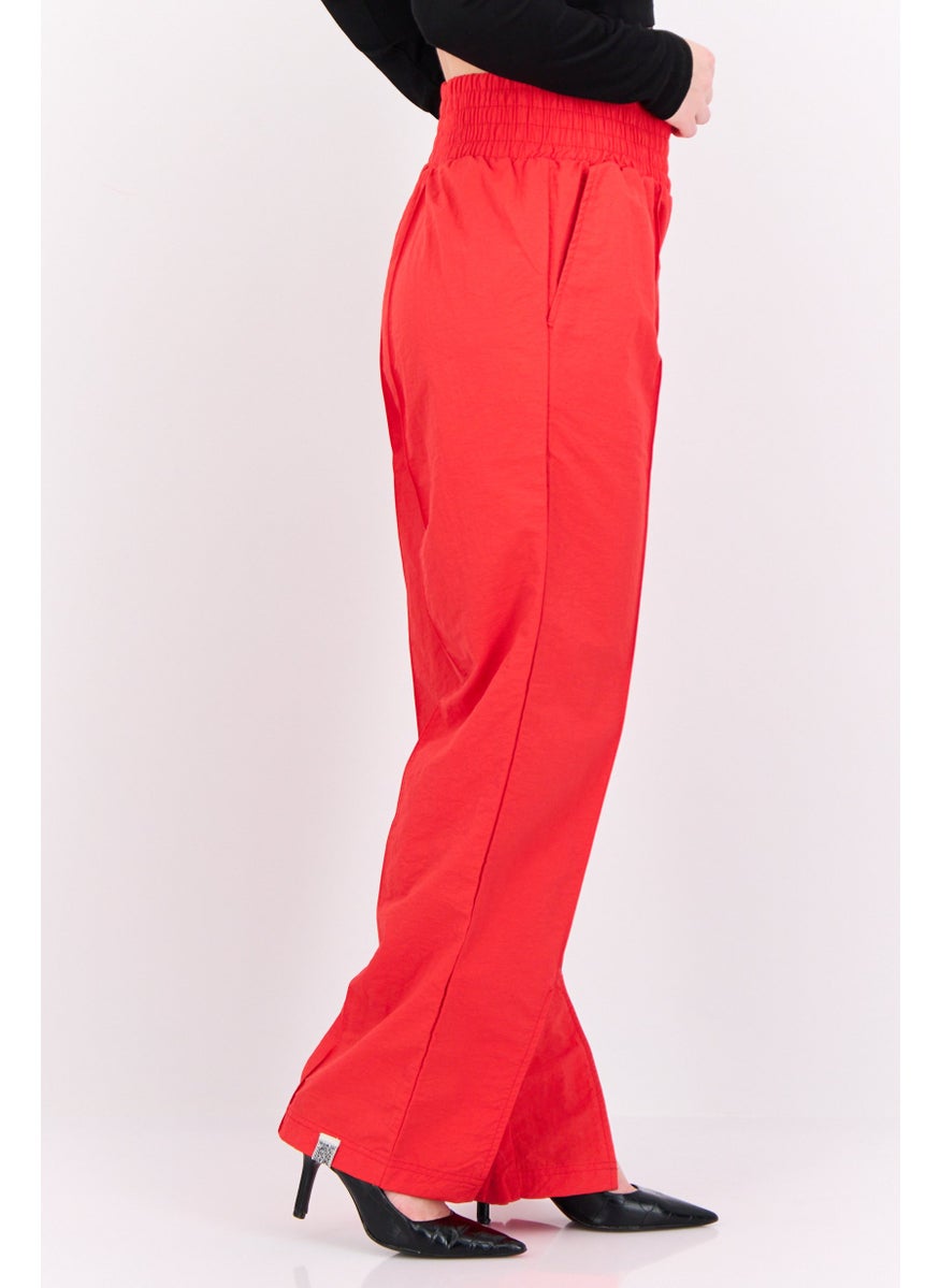 Women Regular Fit Brand Logo Wide Leg Pants, Red