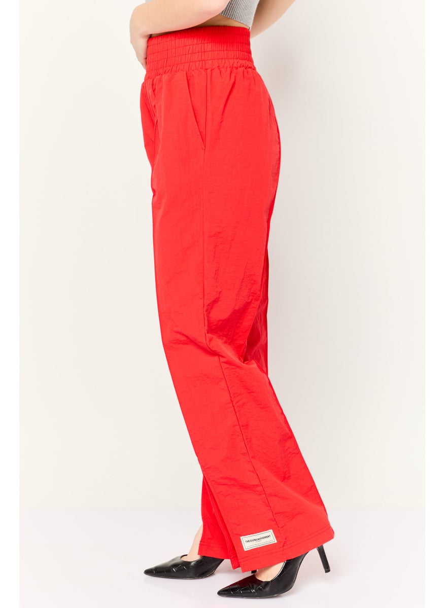 Women Regular Fit Brand Logo Wide Leg Pants, Red