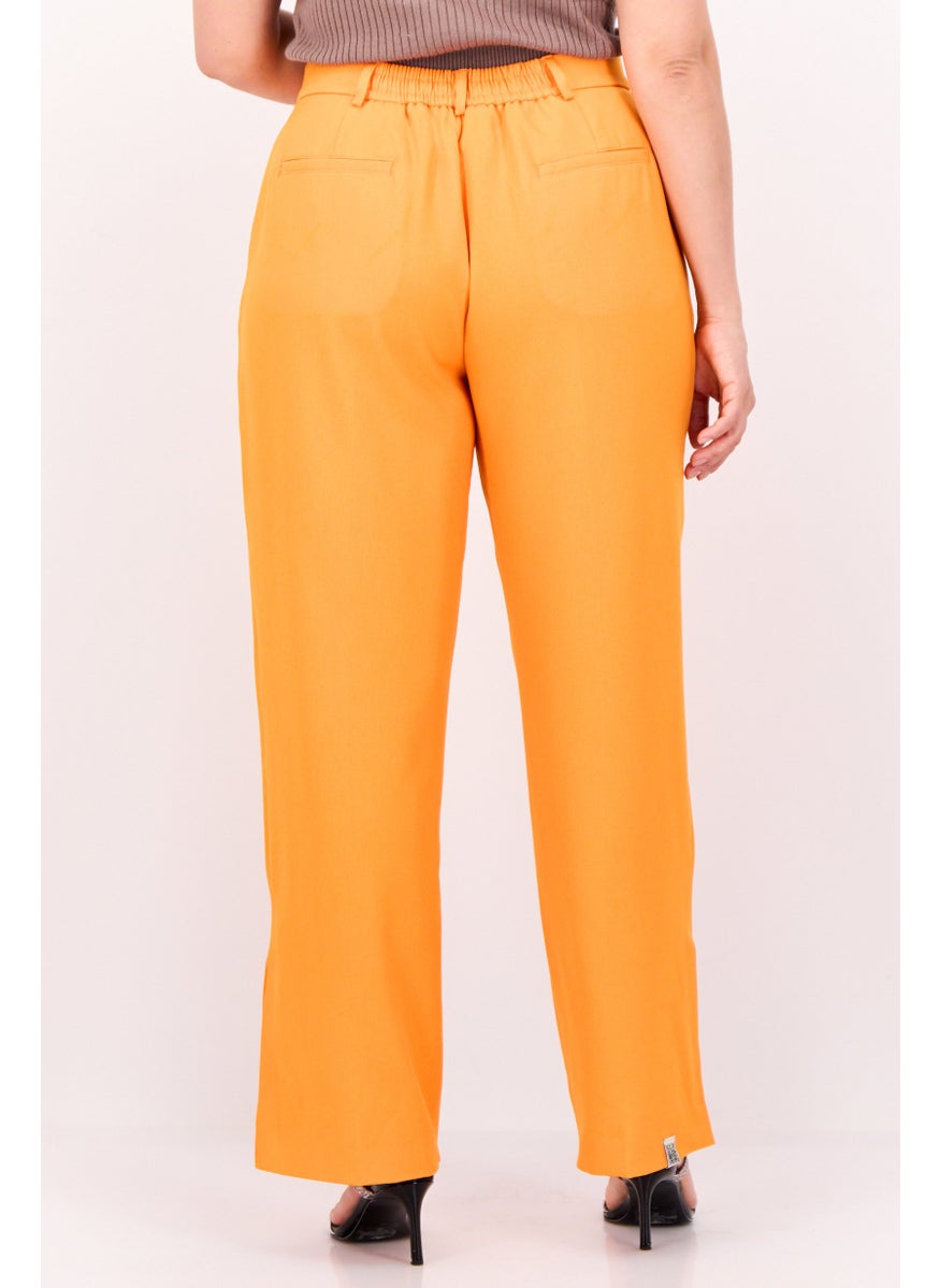 Women Solid Split Hem Palazzo Pants, Orange