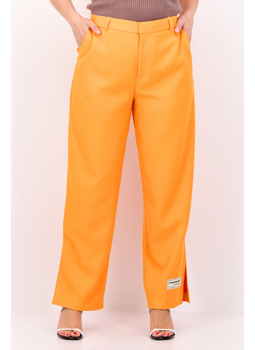 Women Solid Split Hem Palazzo Pants, Orange