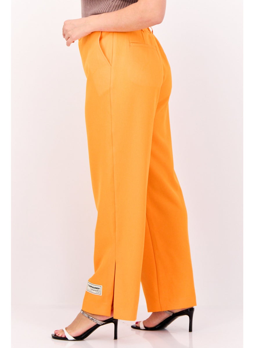 Women Solid Split Hem Palazzo Pants, Orange