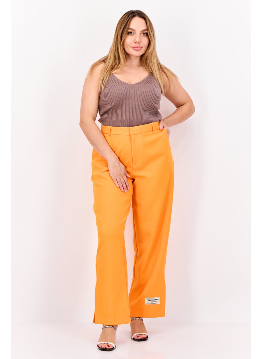 Women Solid Split Hem Palazzo Pants, Orange