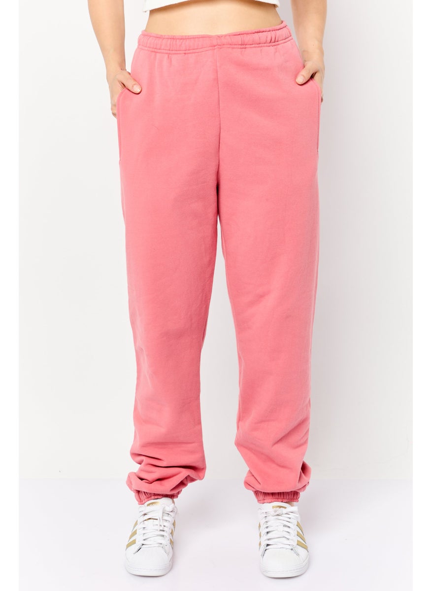 Women Oversized Solid Fleece Sweatpants, Rose Pink