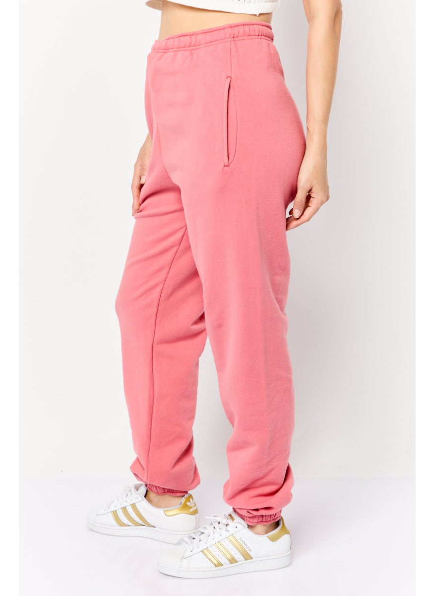 Women Oversized Solid Fleece Sweatpants, Rose Pink