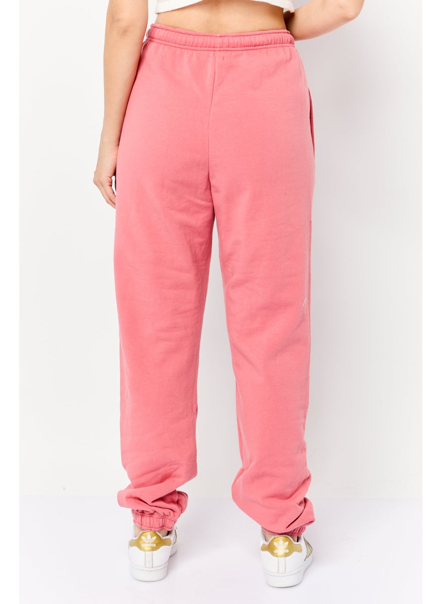 Women Oversized Solid Fleece Sweatpants, Rose Pink