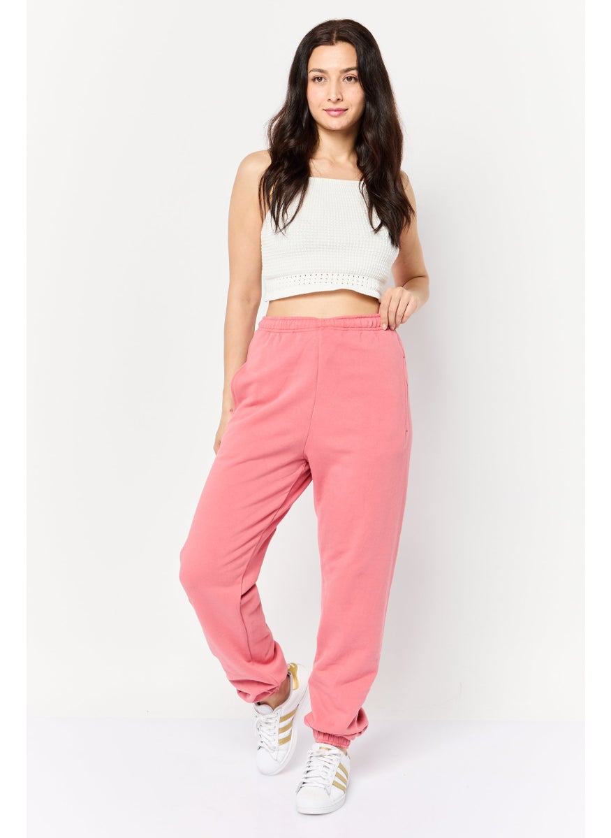 Women Oversized Solid Fleece Sweatpants, Rose Pink
