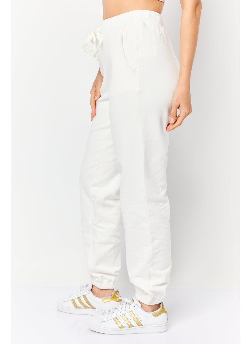 Women Regular Fit Plain Jogger Pants, White