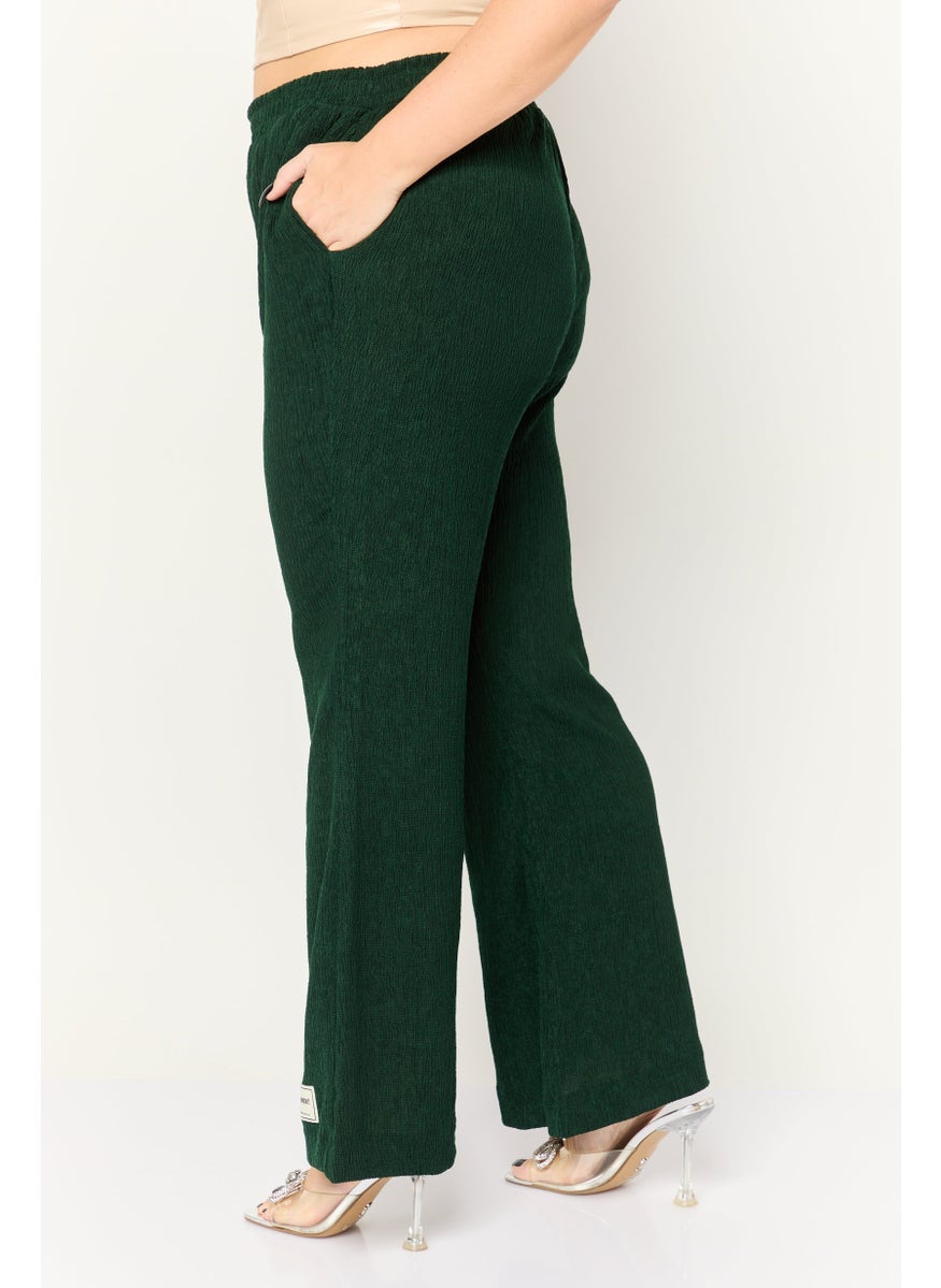 Women Regular Fit Textured Flare Pants, Dark Green