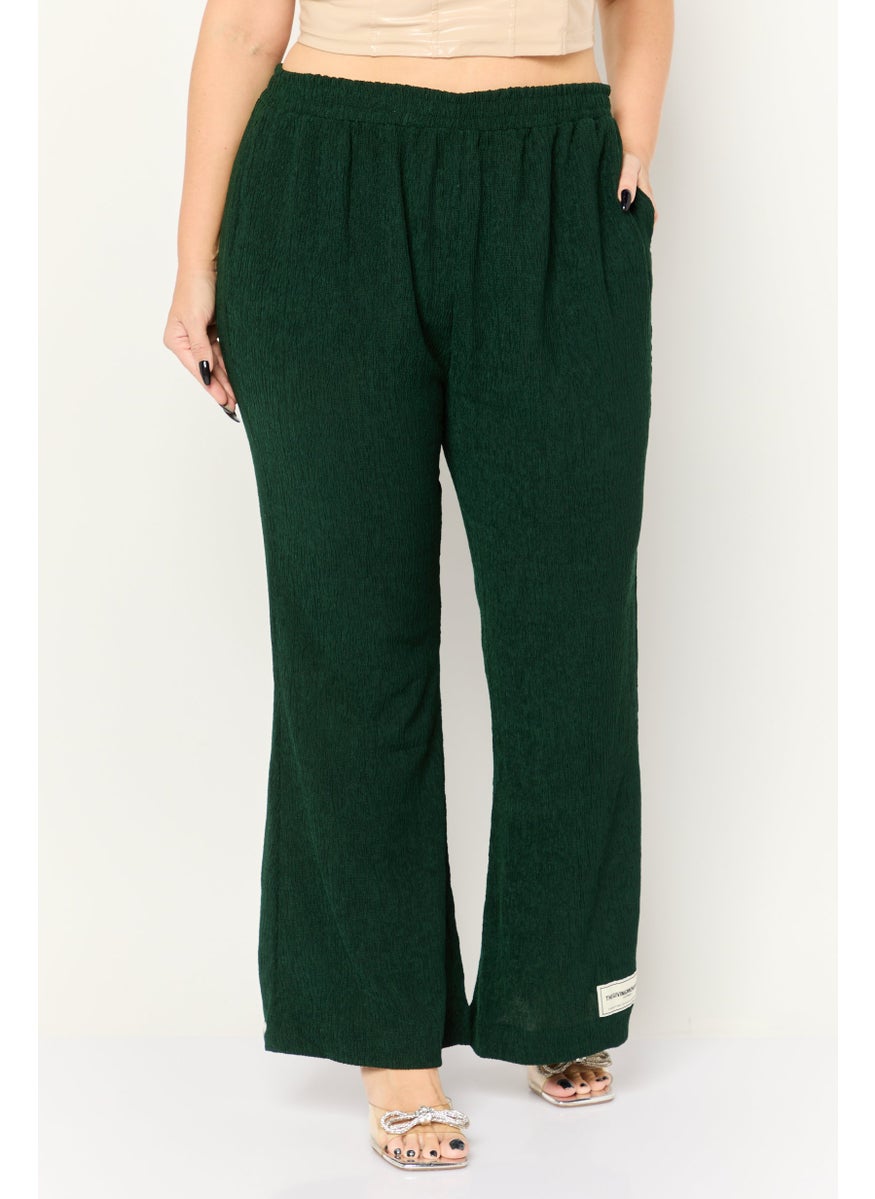 Women Regular Fit Textured Flare Pants, Dark Green