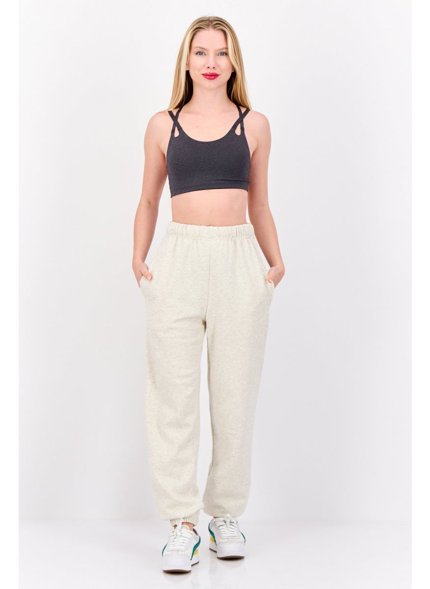 Women Regular Fit Plain Jogger Sweatpants, Beige