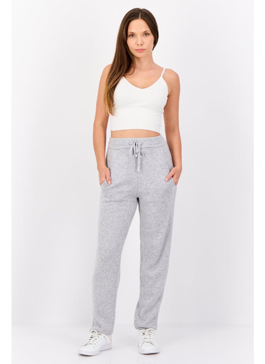 Women Regular Fit Knitted Jogger Pants, Grey