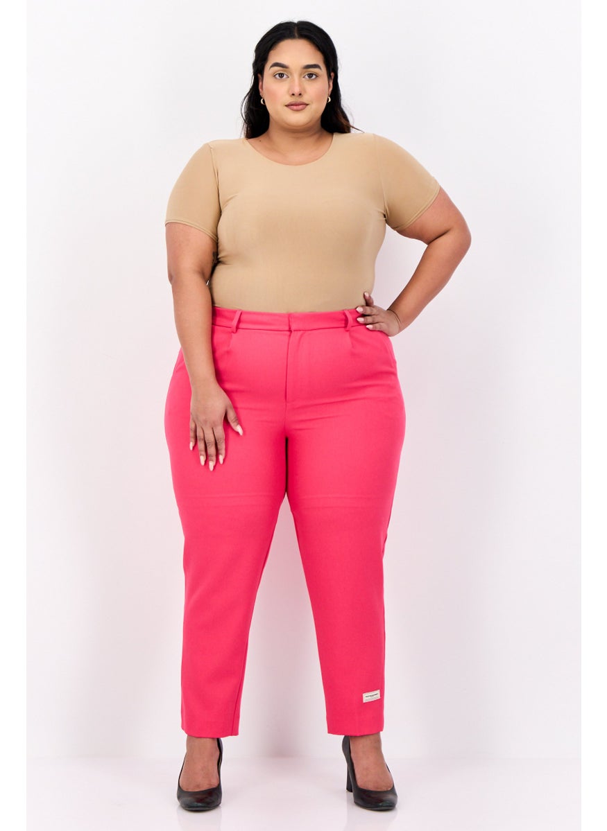 Women Regular Fit Embroidered Tapered Pants, Pink