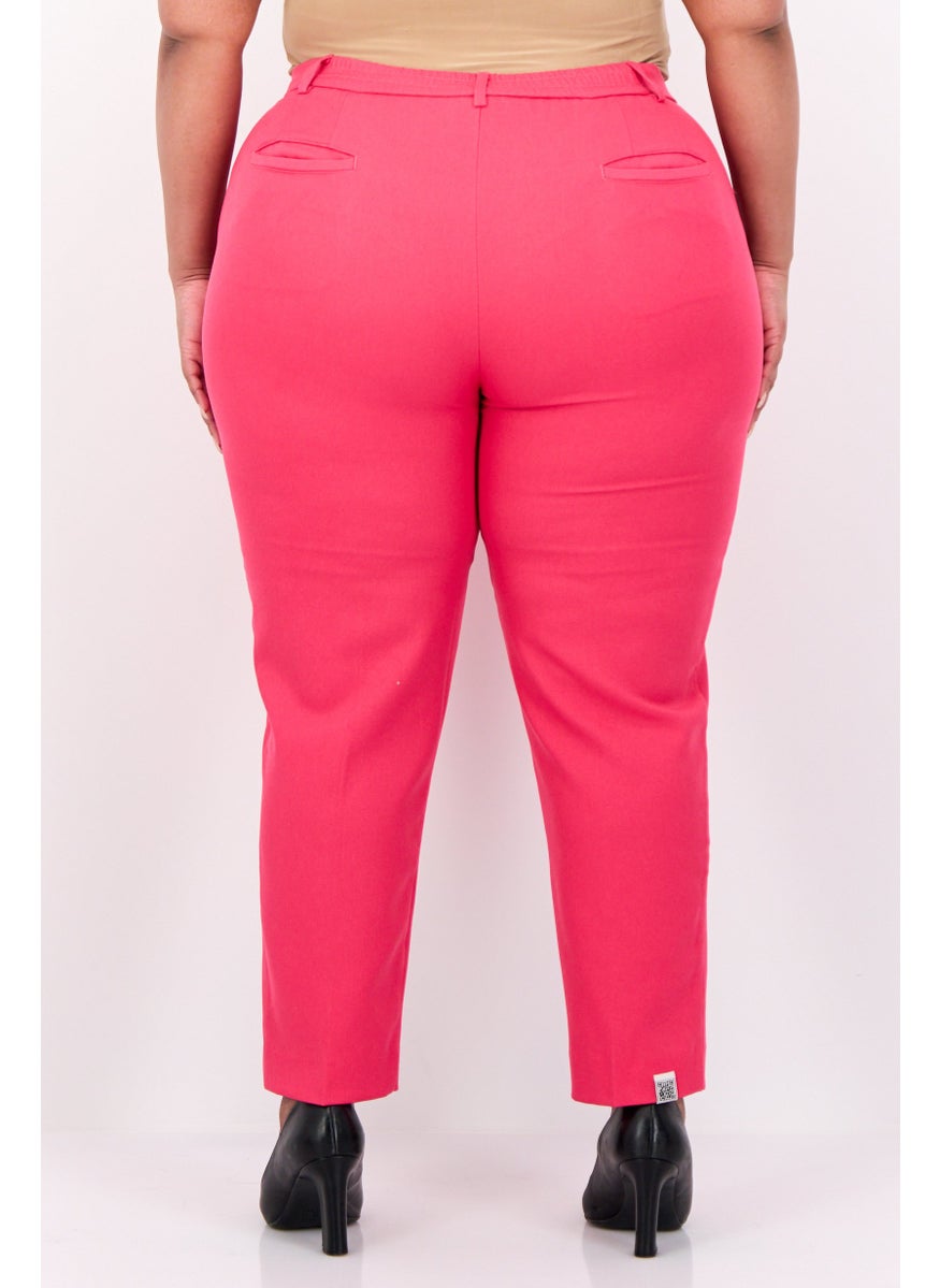 Women Regular Fit Embroidered Tapered Pants, Pink