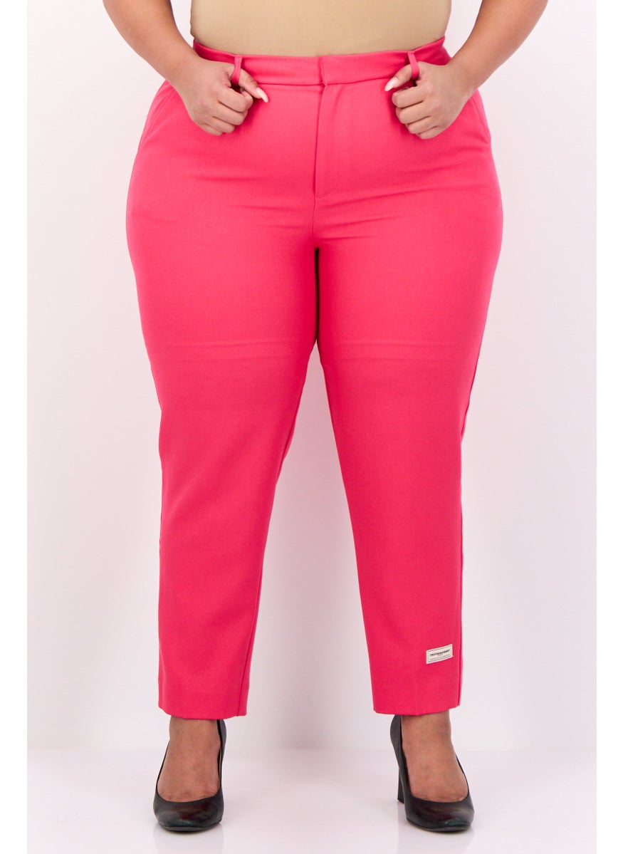 Women Regular Fit Embroidered Tapered Pants, Pink