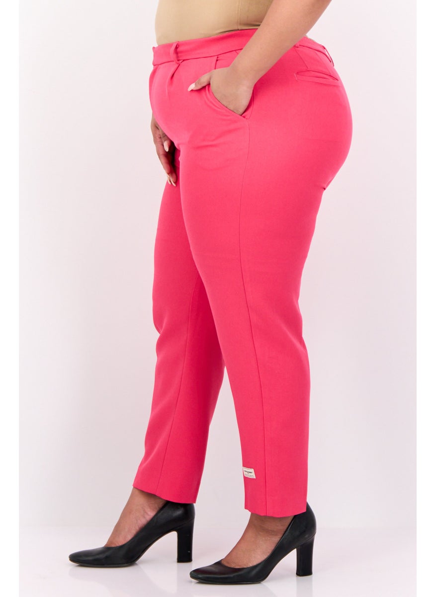 Women Regular Fit Embroidered Tapered Pants, Pink